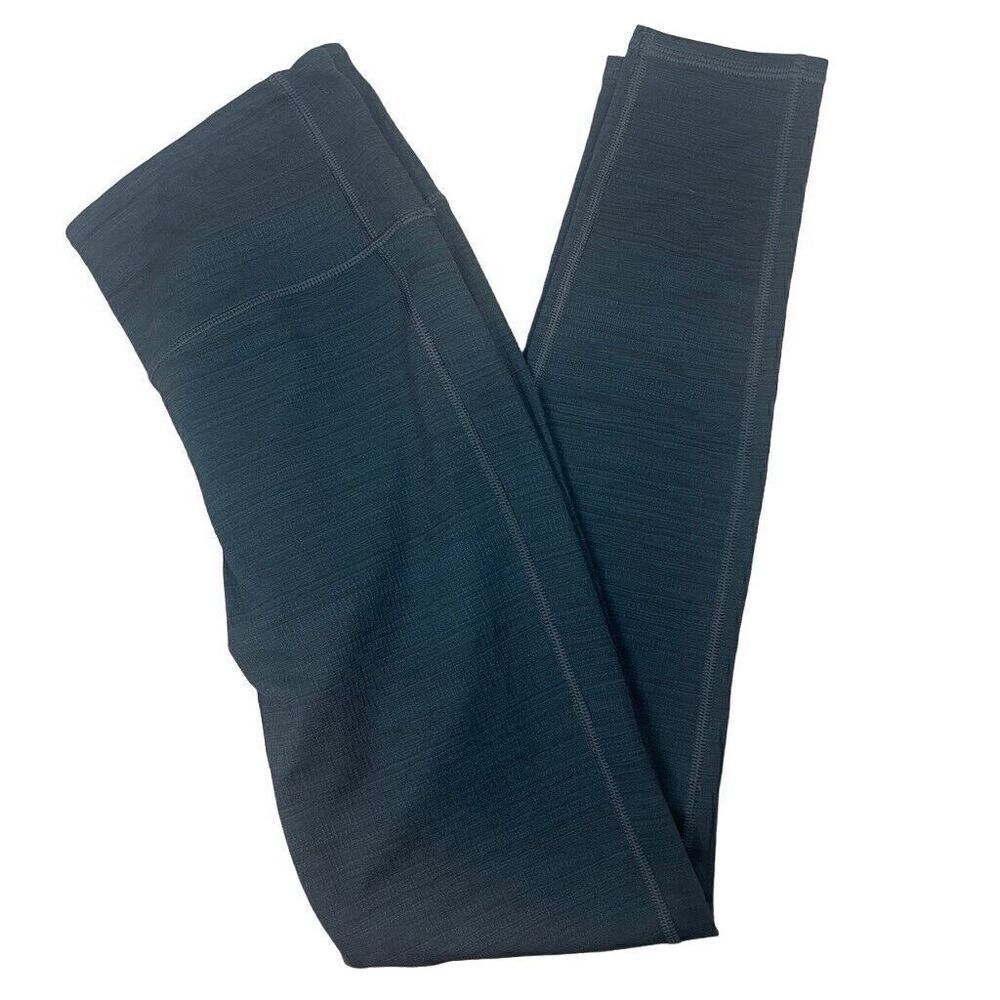 Athleta Sz M Blue Black Chaturanga Jacquard Textured Full Length Legging 455973